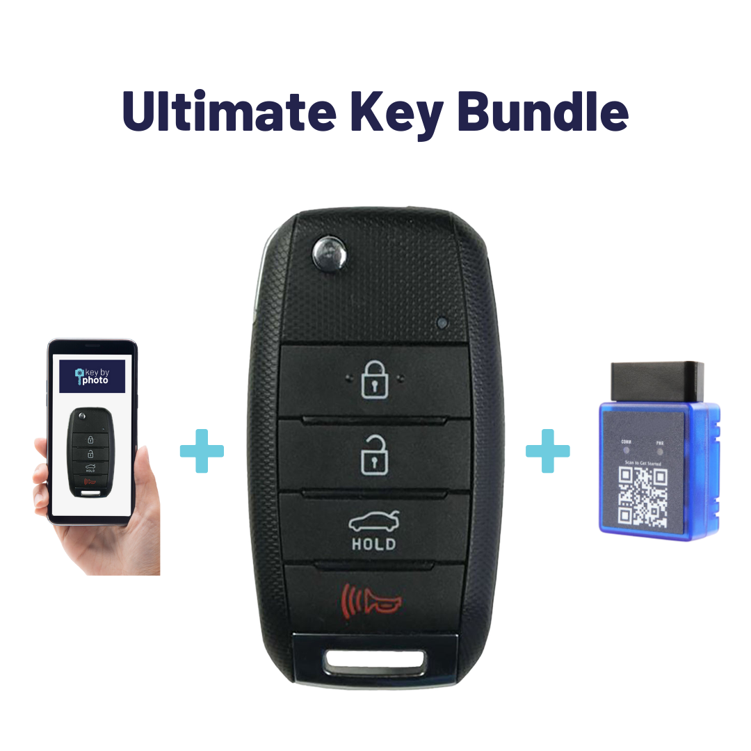 Ultimate Remote Key Bundle with Programming Tool, Aftermarket 4-Button Remote Key and Key By Photo for Select Kia Vehicles (KIAFLP-4B-TR-163-REF-K-UKB)