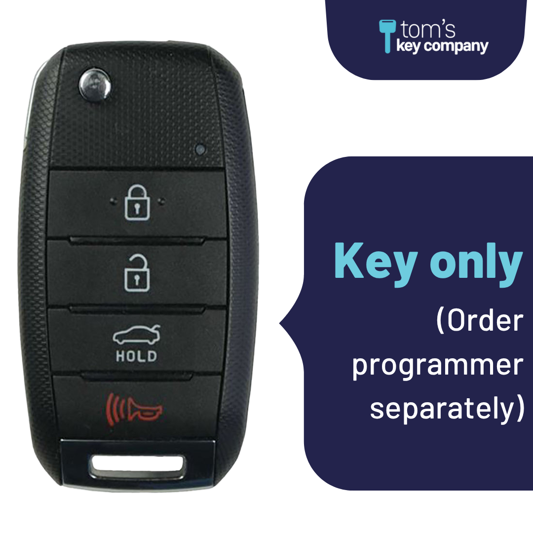 Brand New Aftermarket 4-Button Remote Key with Lock, Unlock, Trunk Hold, Panic for Select Kia Vehicles (KIAFLP-4B-TR-163-REF-K)