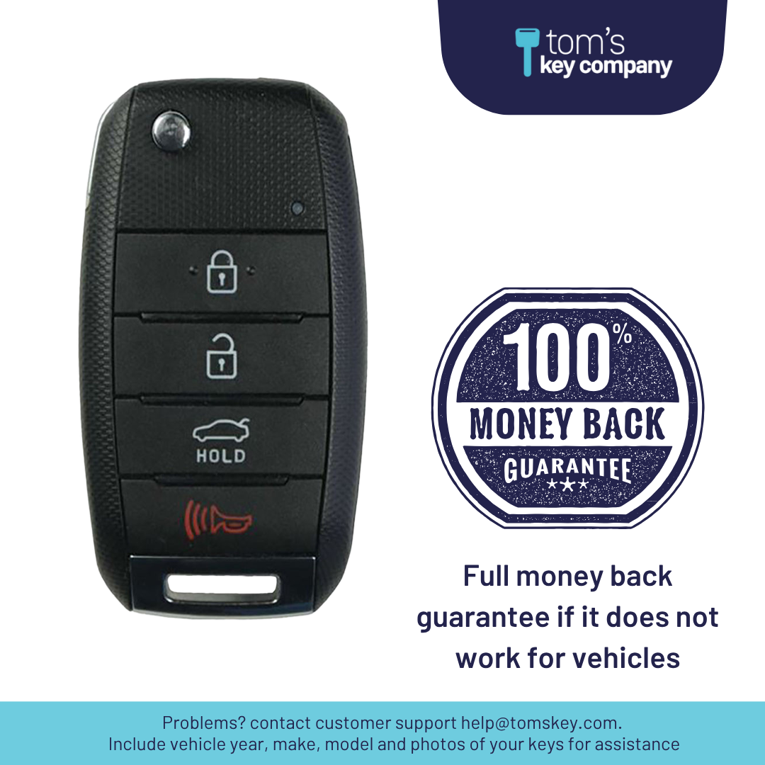Like New Refurbished 4-Button Remote Key with Lock, Unlock, Trunk Hold, Panic for Select Kia Vehicles (KIAFLP-4B-TR-163-REF-K)