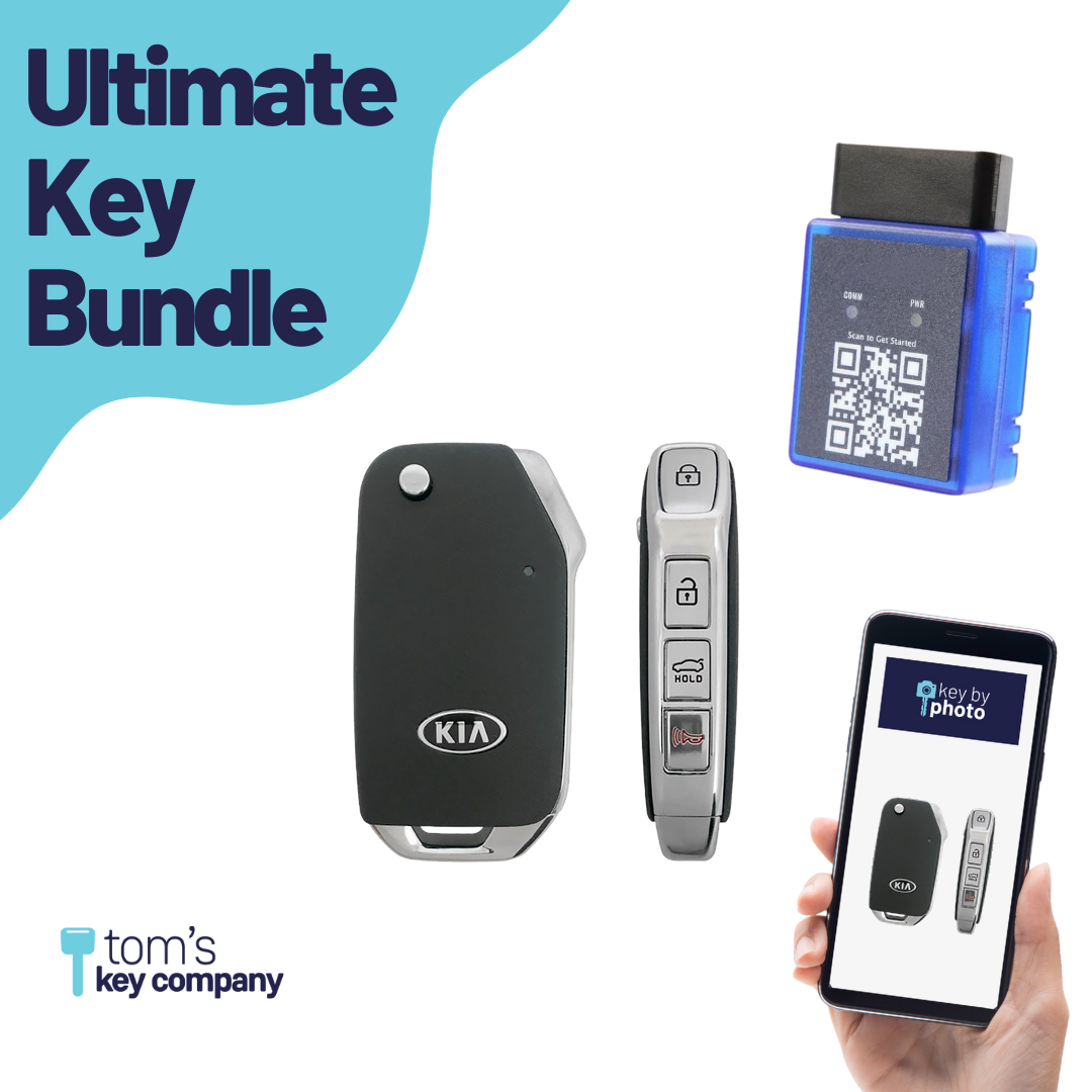 Ultimate Remote Key Bundle with Programming Tool, Aftermarket 4-Button Remote Key and Key By Photo for Select Kia Vehicles (KIAFLP-4B-TR-189-REF-K-UKB)