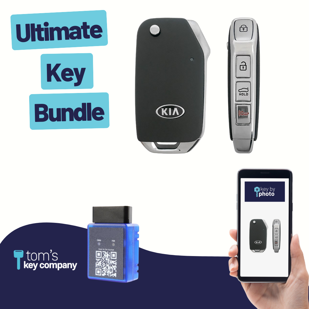 Ultimate Remote Key Bundle with Programming Tool, Aftermarket 4-Button Remote Key and Key By Photo for Select Kia Vehicles (KIAFLP-4B-TR-189-REF-K-UKB)