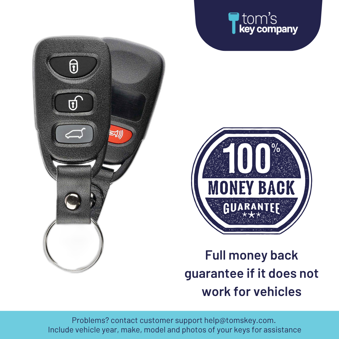 Brand New Aftermarket 4-Button Remote Fob with Lock, Unlock, Hatch, Panic for Select Kia Vehicles (KIAFOB-4B-HR-082-K)