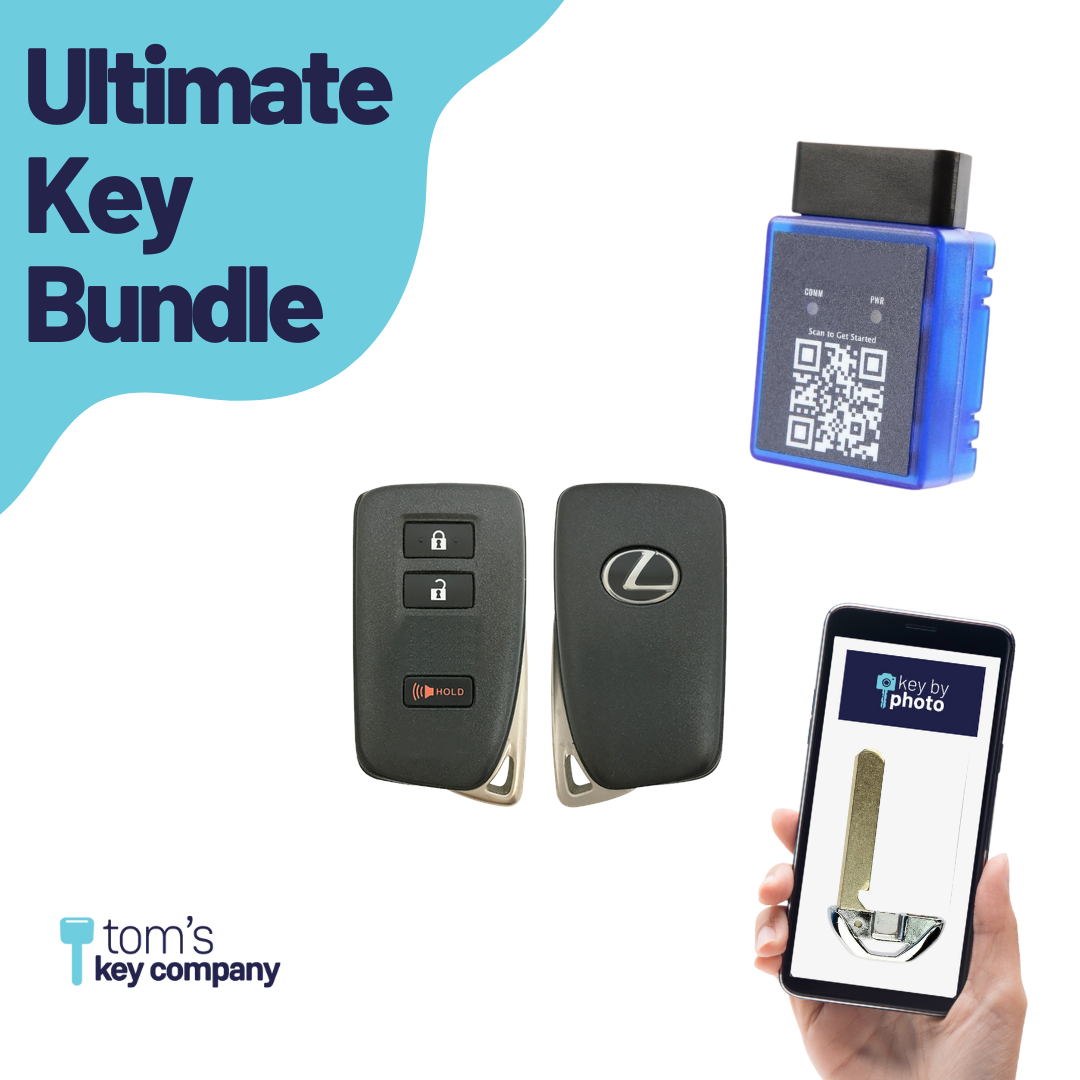 Ultimate Smart Key Bundle with Programming Tool, Refurbished 3-Button Smart Key Fob and Key By Photo for Select Lexus Vehicles (LEXSK-3B-45-REF-K-UKB)