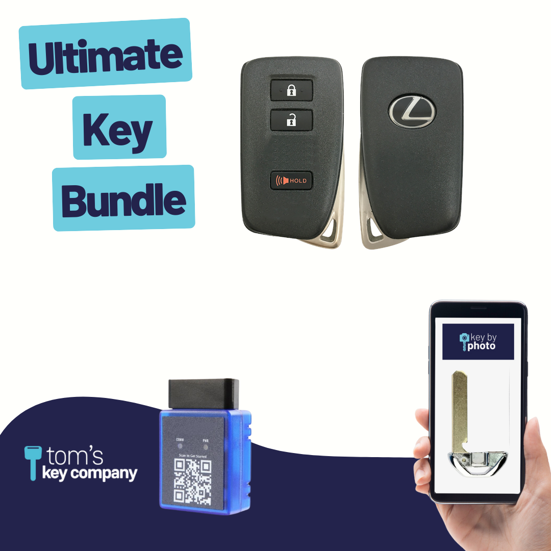 Ultimate Smart Key Bundle with Programming Tool, Refurbished 3-Button Smart Key Fob and Key By Photo for Select Lexus Vehicles (LEXSK-3B-45-REF-K-UKB)