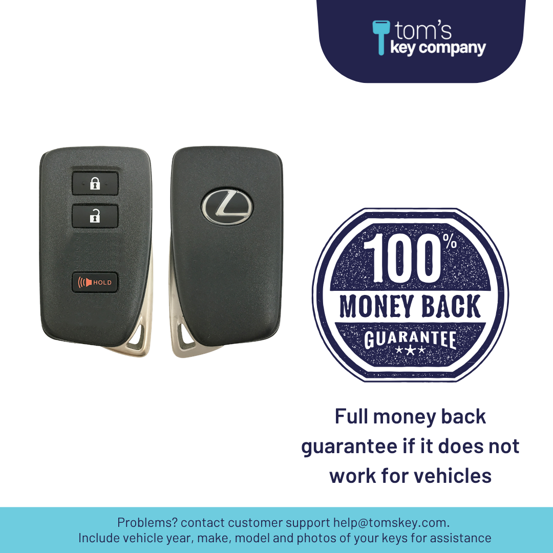 Like New Refurbished 3-Button Smart Key Fob with Lock, Unlock, Panic for Select Lexus Vehicles (LEXSK-3B-45-REF-K)