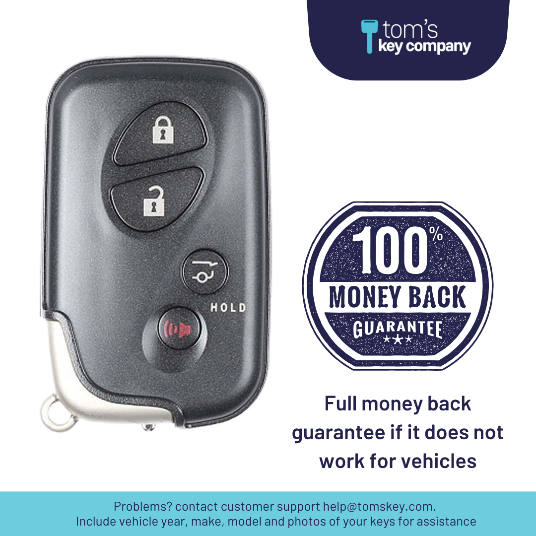 Brand New Aftermarket 4-Button Smart Key Fob with Lock, Unlock, Rear Glass, Panic for Select Lexus Vehicles (LEXSK-4B-HR-41-K)