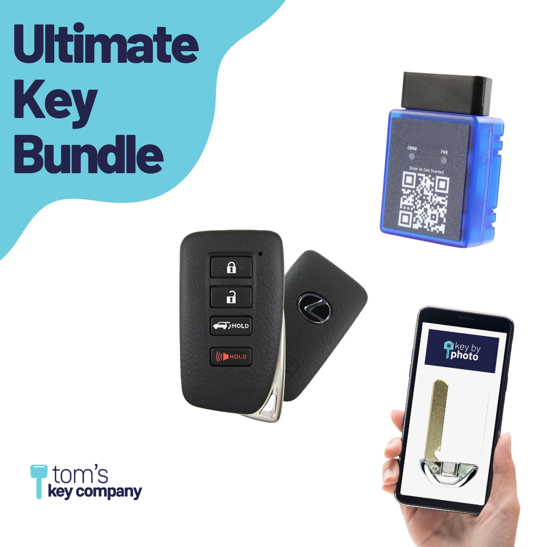 Ultimate Smart Key Bundle with Programming Tool, Refurbished 4-Button Smart Key Fob and Key By Photo for Select Lexus Vehicles (LEXSK-4B-HR-46-REF-K-UKB)