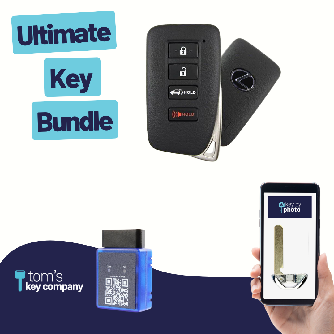 Ultimate Smart Key Bundle with Programming Tool, Refurbished 4-Button Smart Key Fob and Key By Photo for Select Lexus Vehicles (LEXSK-4B-HR-46-REF-K-UKB)