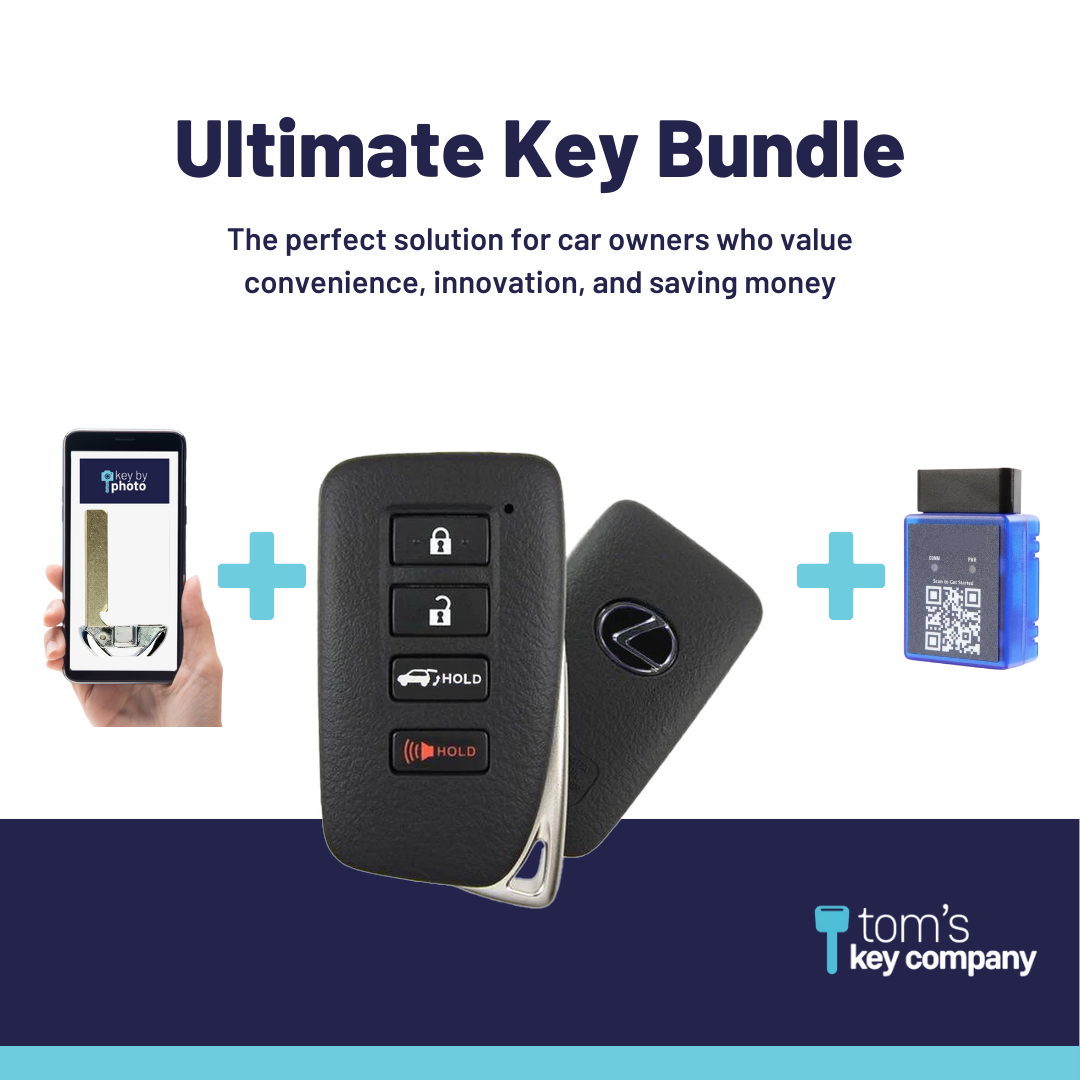 Ultimate Smart Key Bundle with Programming Tool, Refurbished 4-Button Smart Key Fob and Key By Photo for Select Lexus Vehicles (LEXSK-4B-HR-46-REF-K-UKB)