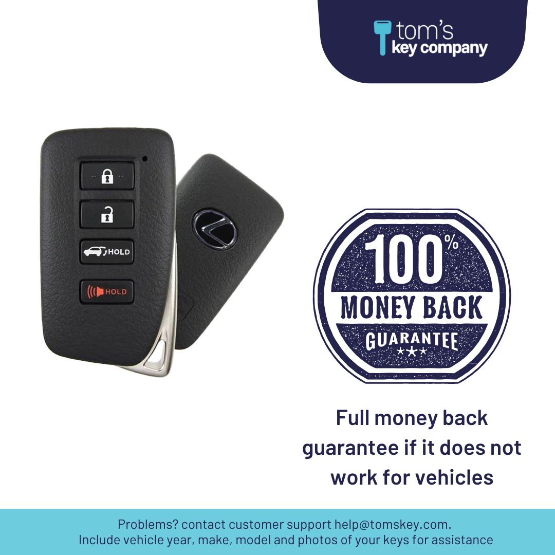 Like New Refurbished 4-Button Smart Key Fob with Lock, Unlock, Hatch Hold, Panic for Select Lexus Vehicles (LEXSK-4B-HR-46-REF-K)