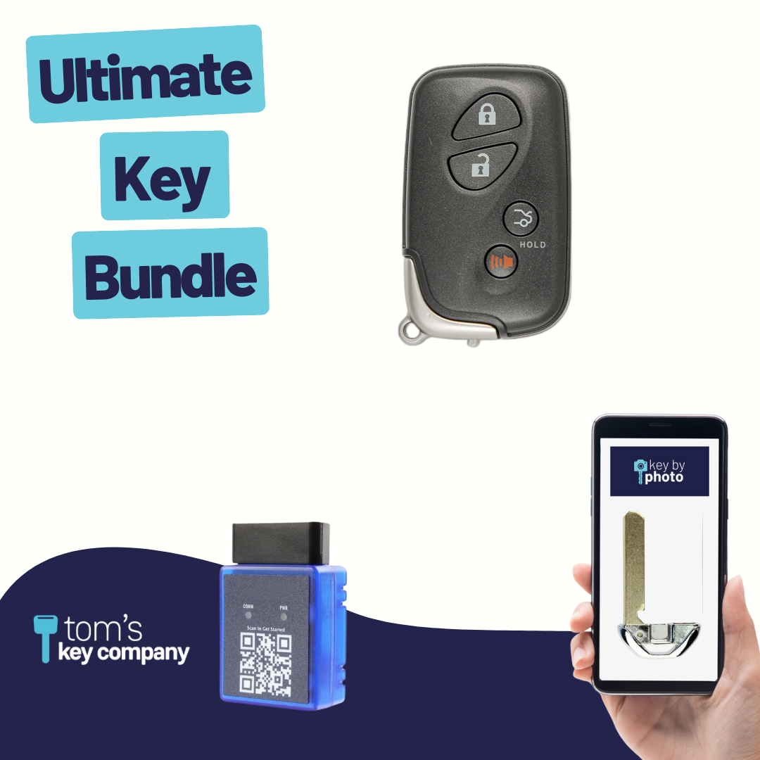 Ultimate Smart Key Bundle with Programming Tool, Refurbished 4-Button Smart Key Fob and Key By Photo for Select Lexus Vehicles (LEXSK-4B-TR-23-K-UKB)