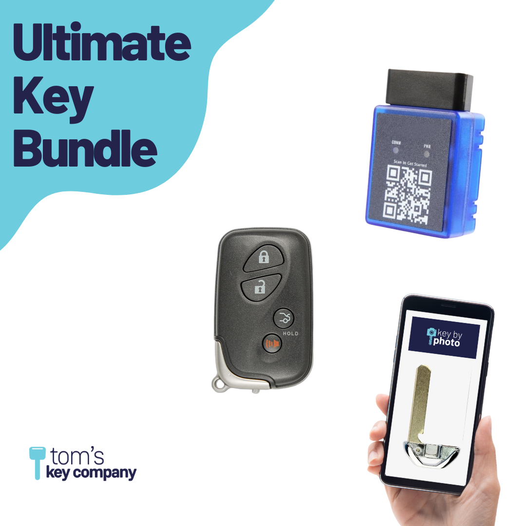 Ultimate Smart Key Bundle with Programming Tool, Aftermarket 4-Button Smart Key Fob and Key By Photo for Select Lexus Vehicles (LEXSK-4B-TR-27-K-UKB)