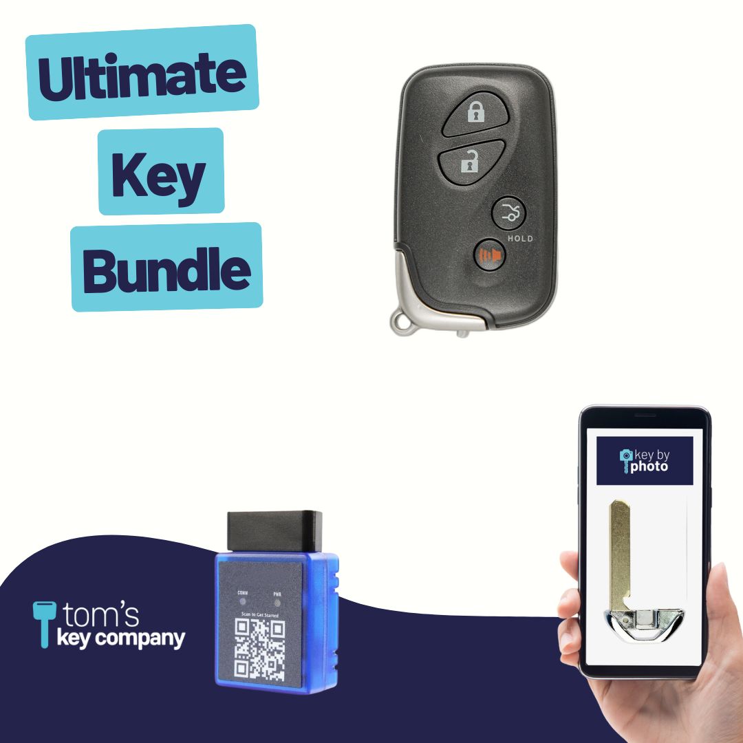 Ultimate Smart Key Bundle with Programming Tool, Aftermarket 4-Button Smart Key Fob and Key By Photo for Select Lexus Vehicles (LEXSK-4B-TR-27-K-UKB)