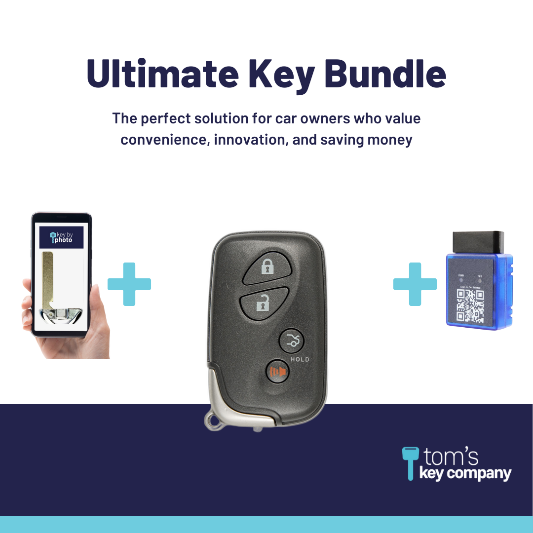 Ultimate Smart Key Bundle with Programming Tool, Aftermarket 4-Button Smart Key Fob and Key By Photo for Select Lexus Vehicles (LEXSK-4B-TR-27-K-UKB)