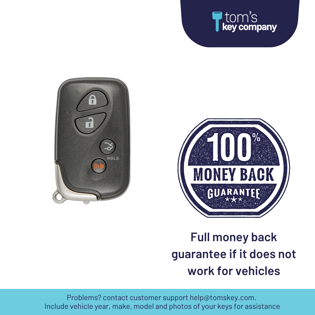 Brand New Aftermarket 4-Button Smart Key Fob with Lock, Unlock, Trunk, Panic for Select Lexus Vehicles (LEXSK-4B-TR-27-K)