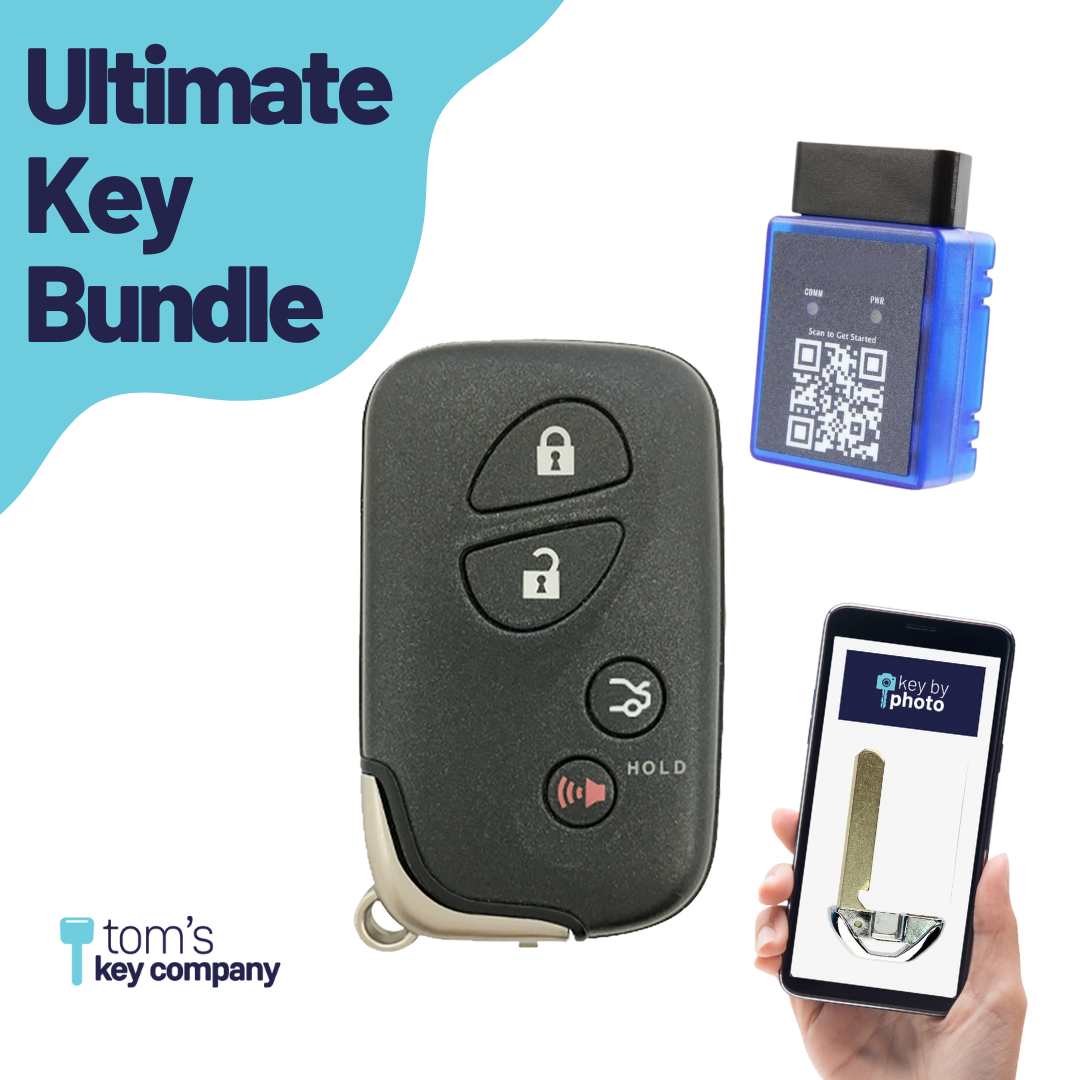 Ultimate Smart Key Bundle with Programming Tool, Refurbished 4-Button Smart Key Fob and Key By Photo for Select Lexus Vehicles (LEXSK-4B-TR-32-REF-K-UKB)