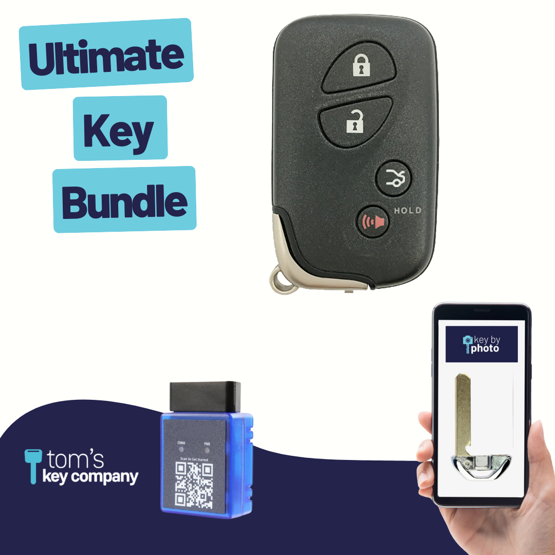 Ultimate Smart Key Bundle with Programming Tool, Refurbished 4-Button Smart Key Fob and Key By Photo for Select Lexus Vehicles (LEXSK-4B-TR-32-REF-K-UKB)