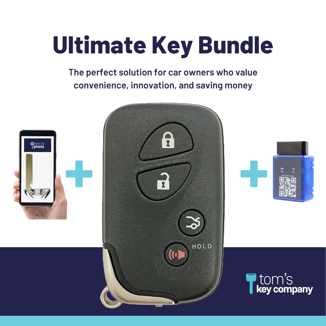 Ultimate Smart Key Bundle with Programming Tool, Refurbished 4-Button Smart Key Fob and Key By Photo for Select Lexus Vehicles (LEXSK-4B-TR-32-REF-K-UKB)