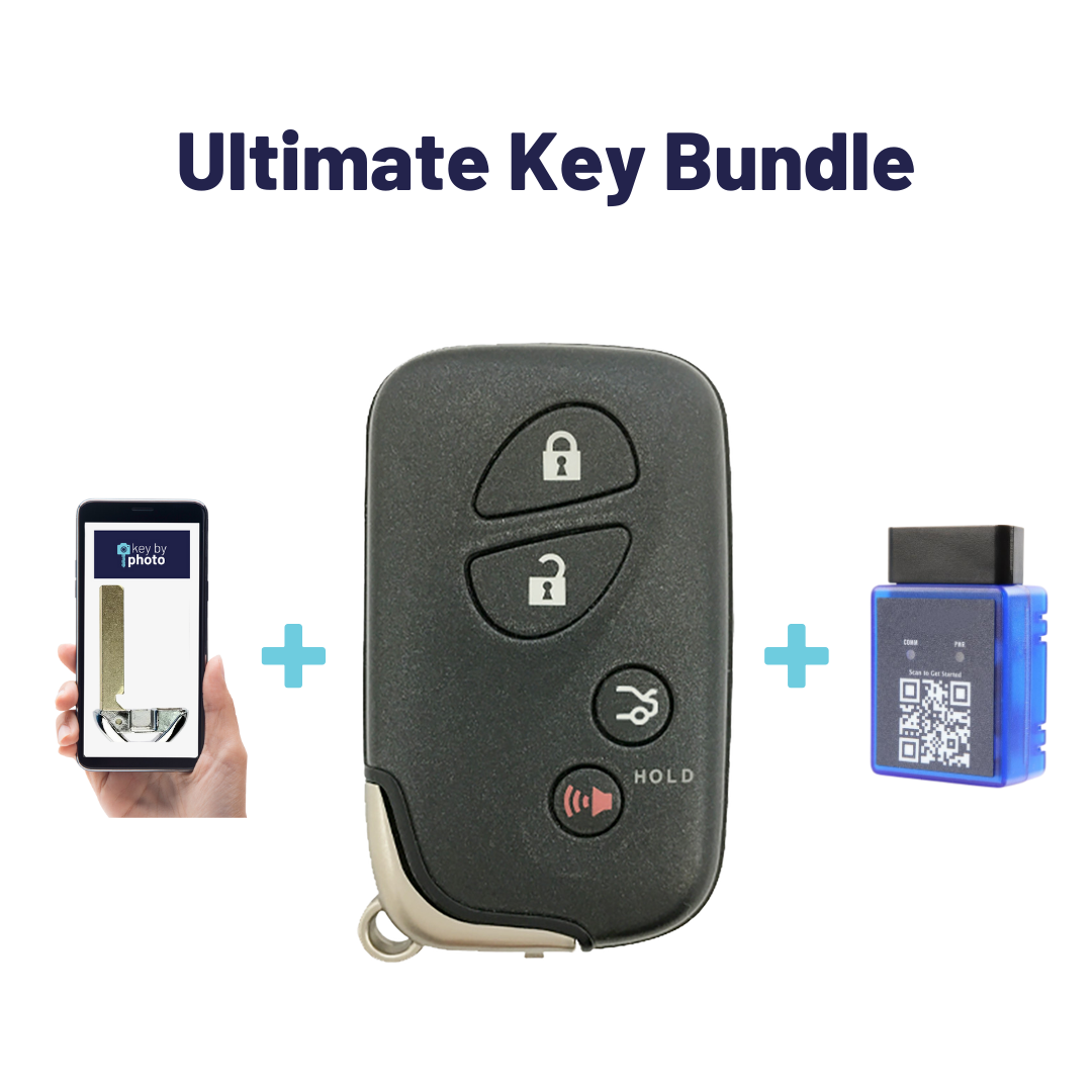 Ultimate Smart Key Bundle with Programming Tool, Refurbished 4-Button Smart Key Fob and Key By Photo for Select Lexus Vehicles (LEXSK-4B-TR-32-REF-K-UKB)