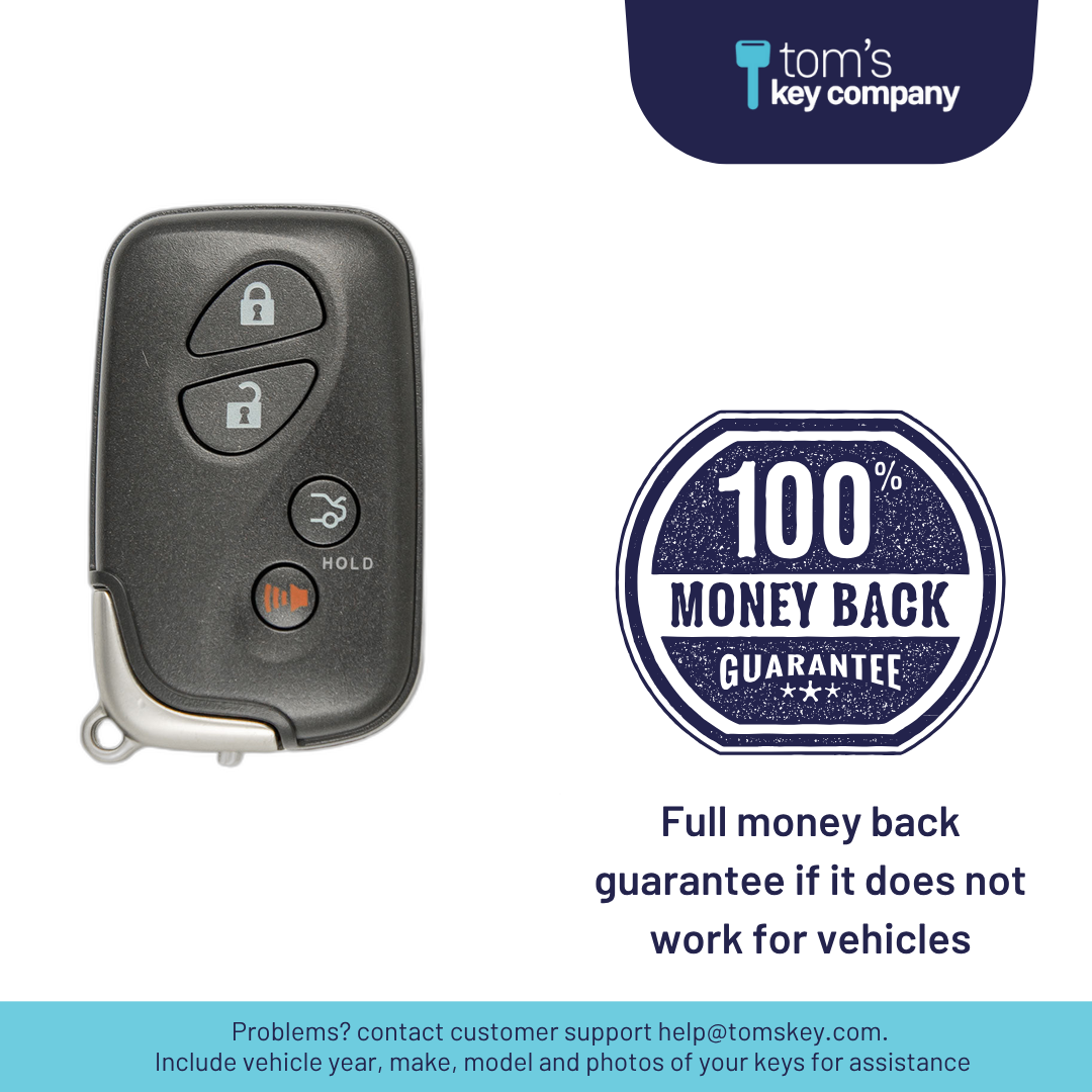 Brand New Aftermarket 4-Button Smart Key Fob with Lock, Unlock, Trunk, Panic for Select Lexus Vehicles (LEXSK-4B-TR-33-K)
