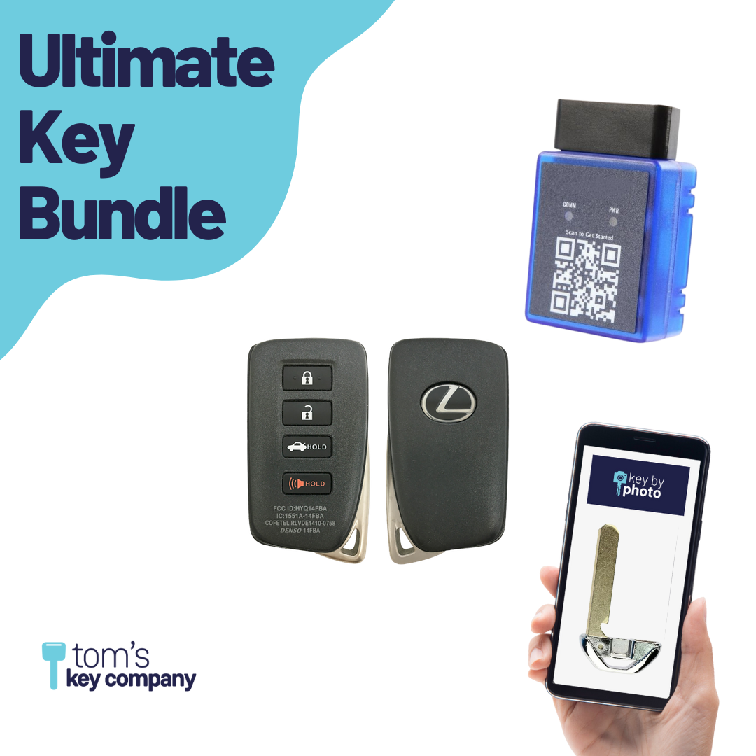 Ultimate Smart Key Bundle with Programming Tool, Aftermarket 4-Button Smart Key Fob and Key By Photo for Select Lexus Vehicles (LEXSK-4B-TR-36-REF-K-UKB)