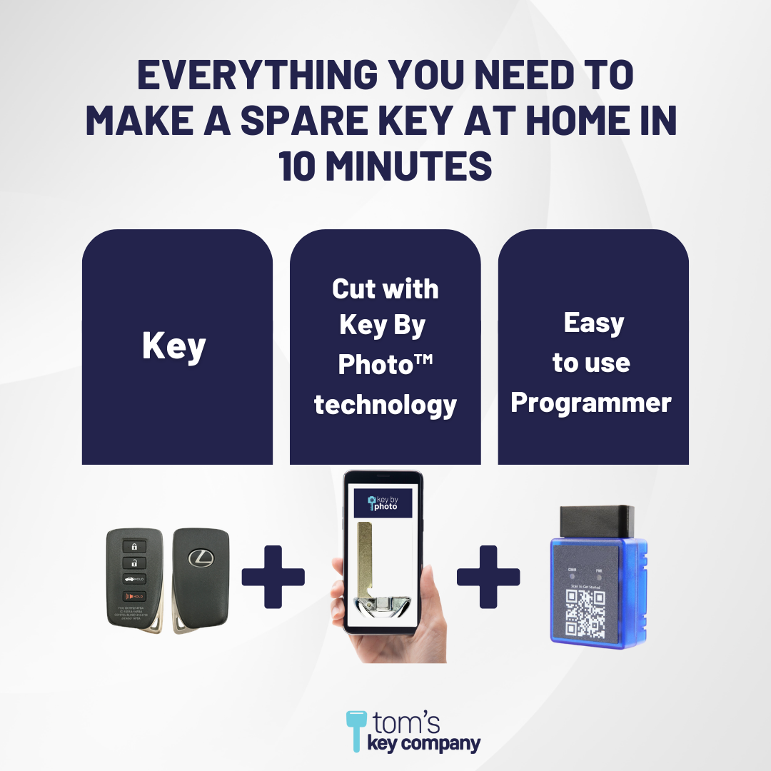 Ultimate Smart Key Bundle with Programming Tool, Aftermarket 4-Button Smart Key Fob and Key By Photo for Select Lexus Vehicles (LEXSK-4B-TR-36-REF-K-UKB)