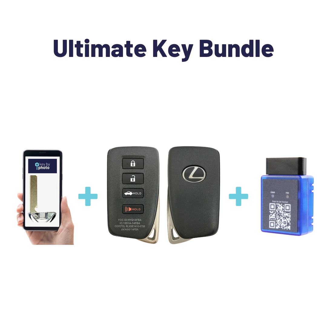 Ultimate Smart Key Bundle with Programming Tool, Aftermarket 4-Button Smart Key Fob and Key By Photo for Select Lexus Vehicles (LEXSK-4B-TR-36-REF-K-UKB)