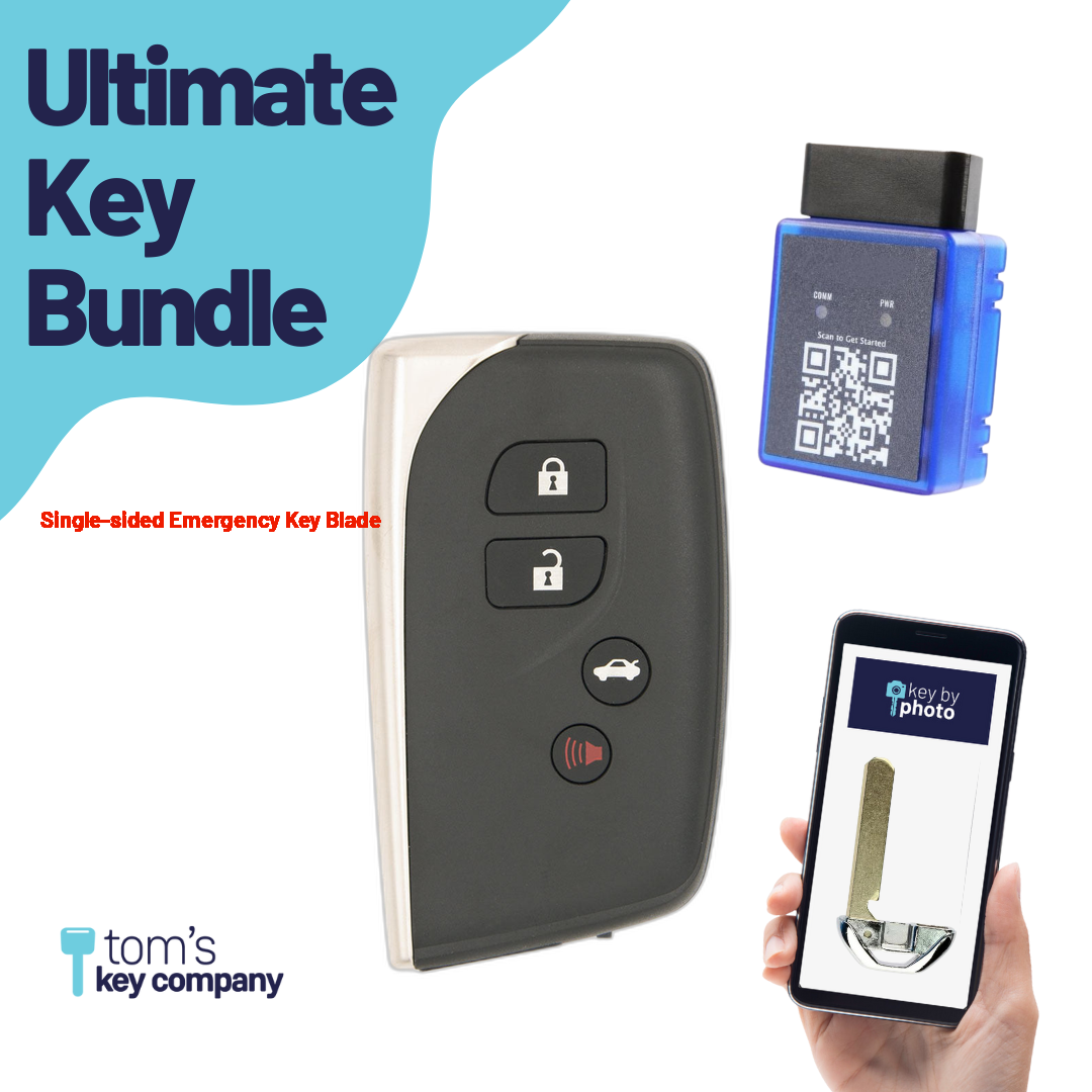 Ultimate Smart Key Bundle with Programming Tool, Aftermarket 4-Button Smart Key Fob and Key By Photo for Select Lexus Vehicles (LEXSK-4B-TR-40-K-UKB)