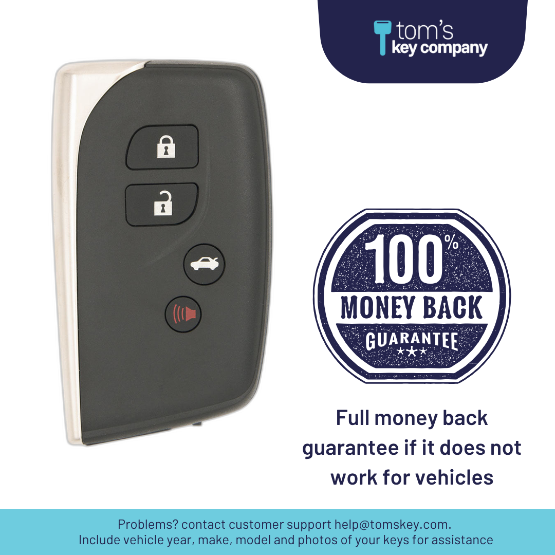 Brand New Aftermarket 4-Button Smart Key Fob with Lock, Unlock, Trunk, Panic for Select Lexus Vehicles (LEXSK-4B-TR-40-K)