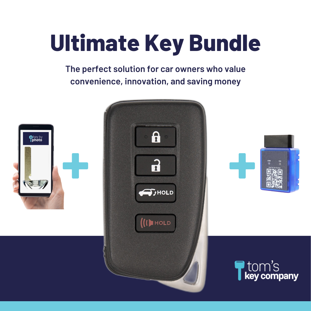 Ultimate Smart Key Bundle with Programming Tool, Aftermarket 4-Button Smart Key Fob and Key By Photo for Select Lexus Vehicles (LEXSK-4B-TR-43-K-UKB)
