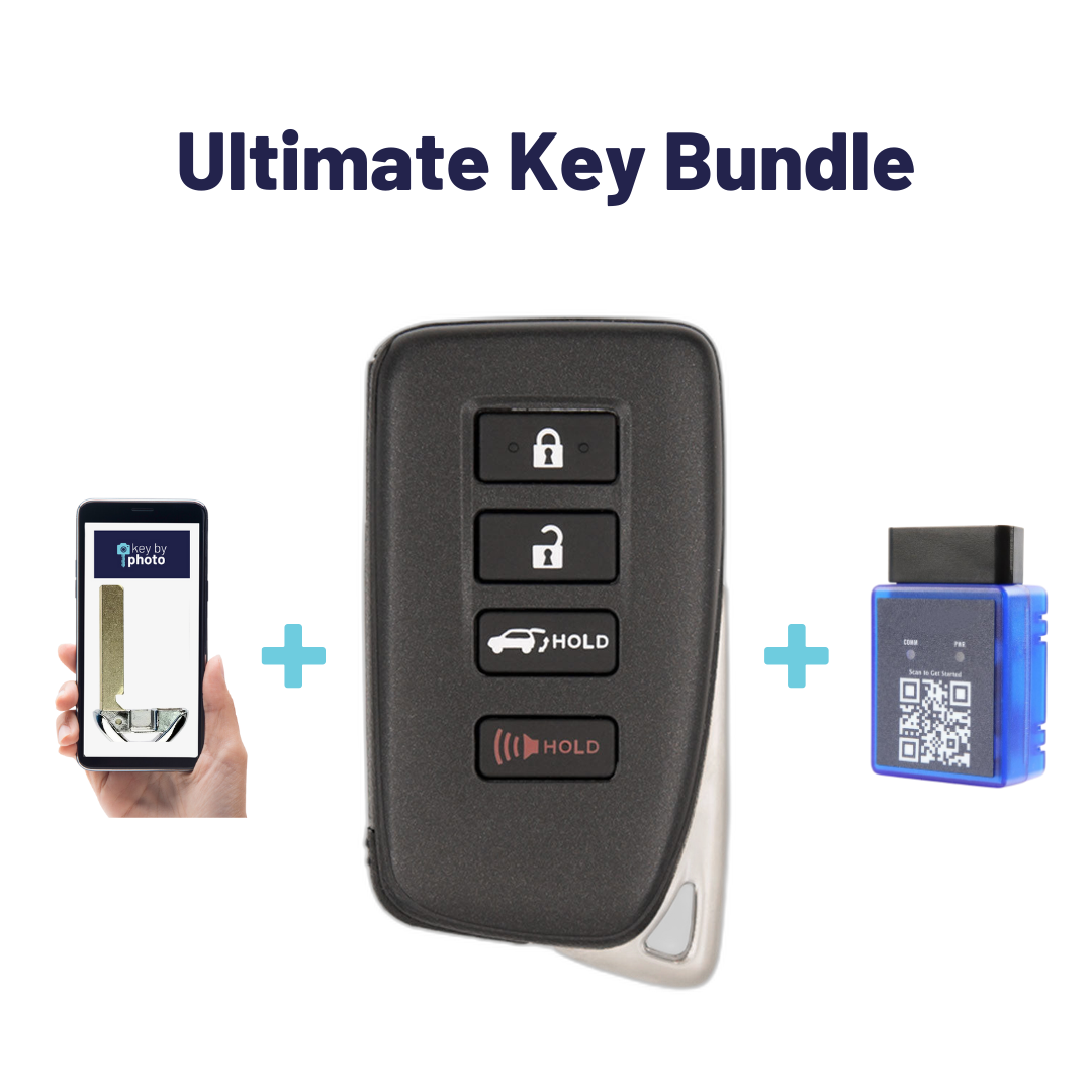 Ultimate Smart Key Bundle with Programming Tool, Aftermarket 4-Button Smart Key Fob and Key By Photo for Select Lexus Vehicles (LEXSK-4B-TR-43-K-UKB)