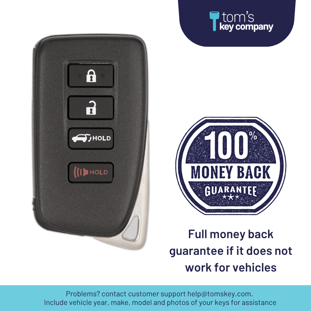 Brand New Aftermarket 4-Button Smart Key Fob with Lock, Unlock, Trunk, Panic for Select Lexus Vehicles (LEXSK-4B-TR-43-K)