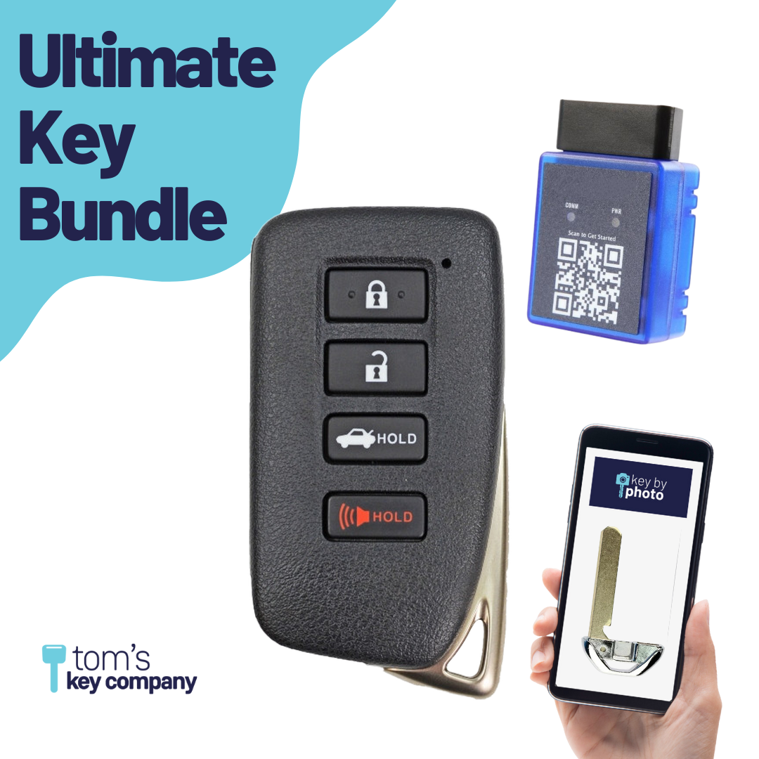 Ultimate Smart Key Bundle with Programming Tool, Refurbished 4-Button Smart Key Fob and Key By Photo for Select Lexus Vehicles (LEXSK-4B-TR-47-REF-K-UKB)