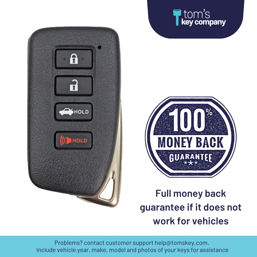 Like New Refurbished 4-Button Smart Key Fob with Lock, Unlock, Trunk Hold, Panic for Select Lexus Vehicles (LEXSK-4B-TR-47-REF-K)