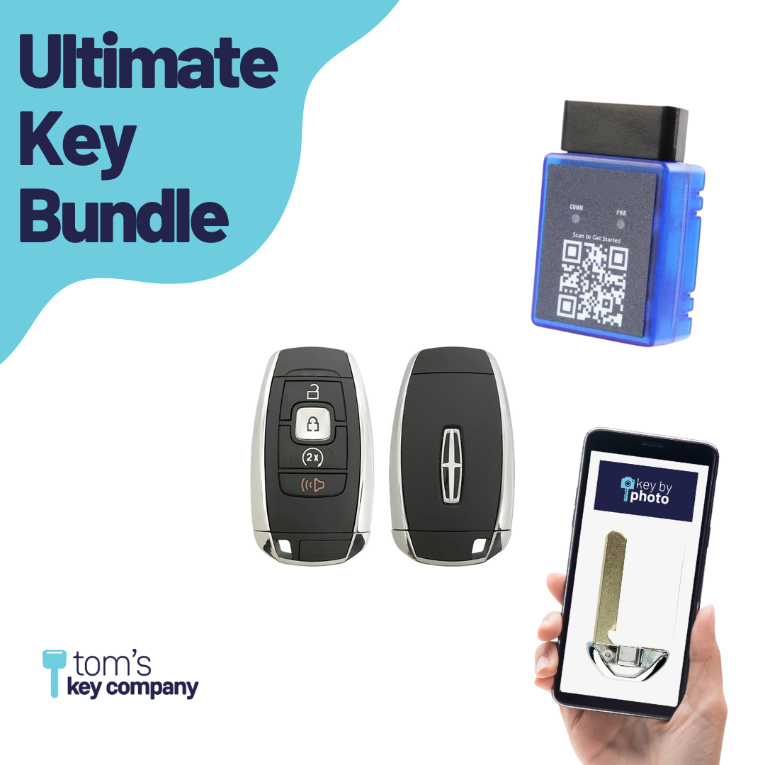 Ultimate Smart Key Bundle with Programming Tool, Refurbished 4-Button Smart Key Fob and Key By Photo for Select Lincoln Vehicles (LINSK-4B-RS-R8155-REF-K-UKB)
