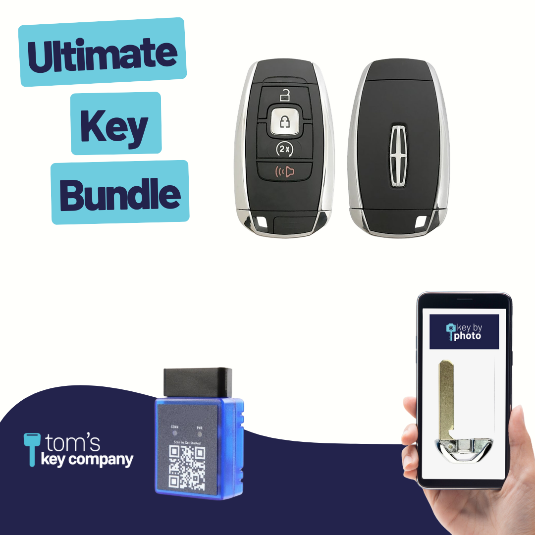 Ultimate Smart Key Bundle with Programming Tool, Refurbished 4-Button Smart Key Fob and Key By Photo for Select Lincoln Vehicles (LINSK-4B-RS-R8155-REF-K-UKB)