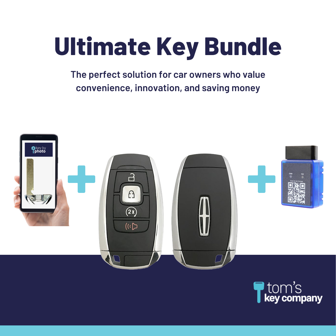 Ultimate Smart Key Bundle with Programming Tool, Refurbished 4-Button Smart Key Fob and Key By Photo for Select Lincoln Vehicles (LINSK-4B-RS-R8155-REF-K-UKB)