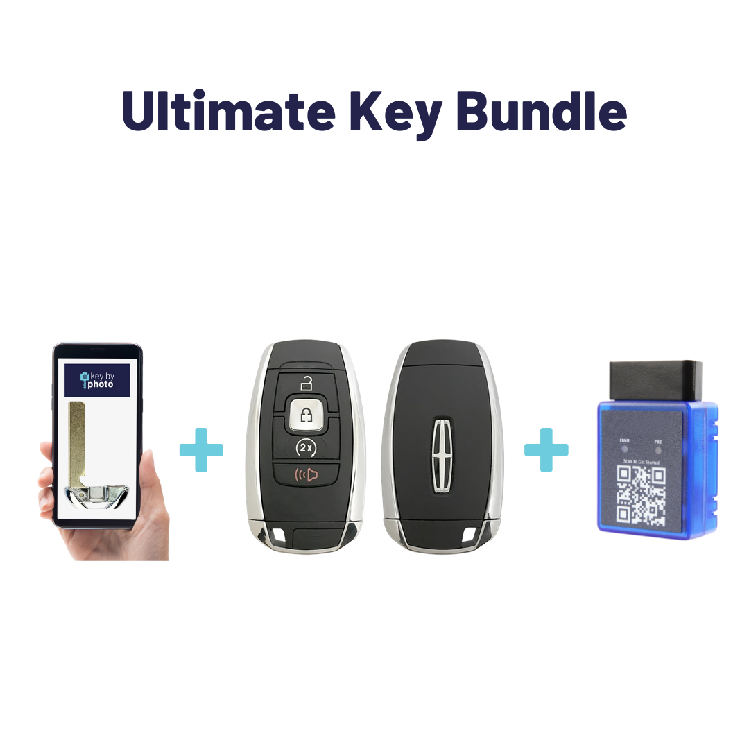 Ultimate Smart Key Bundle with Programming Tool, Refurbished 4-Button Smart Key Fob and Key By Photo for Select Lincoln Vehicles (LINSK-4B-RS-R8155-REF-K-UKB)