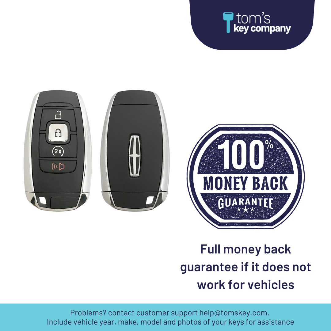 Like New Refurbished 4-Button Smart Key Fob with Lock, Unlock, Remote Start, Panic for Select Lincoln Vehicles (LINSK-4B-RS-R8155-REF-K)