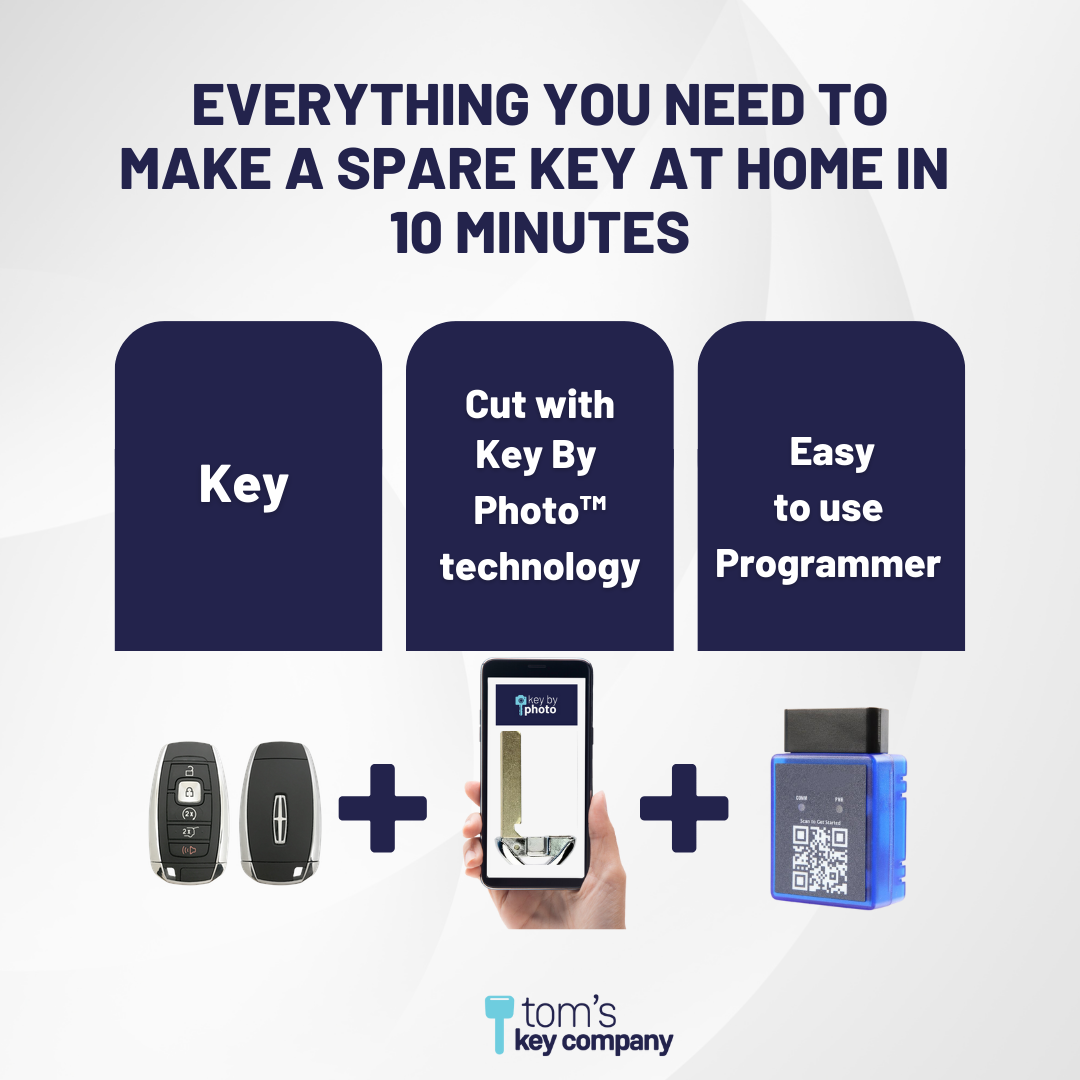 Ultimate Smart Key Bundle with Programming Tool, Refurbished 5-Button Smart Key Fob and Key By Photo for Select Lincoln Vehicles (LINSK-5B-HRRS-R8226-REF-K-UKB)