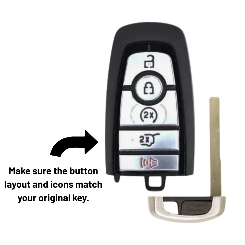 Brand New Aftermarket 5-Button 2-WAY Smart Key with Remote Start and Hatch Release Button for Select Ford Vehicles (FORSK-5B-HR-FOB-2WAY-HITAG)