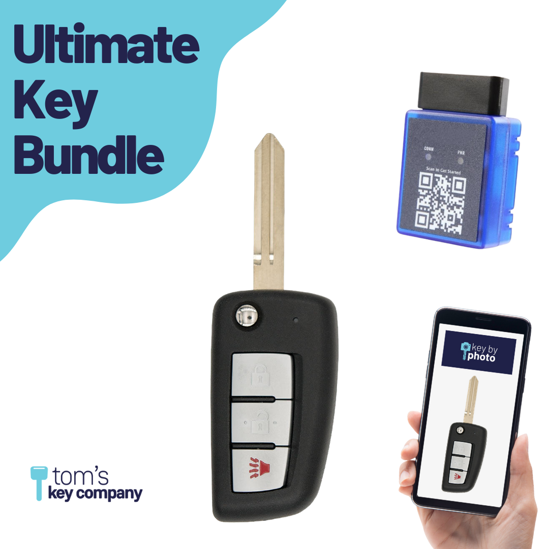 Ultimate Remote Key Bundle with Programming Tool, Aftermarket 3-Button Remote Key and Key By Photo for Select Nissan Vehicles (NISCK-3B-332-K-UKB)