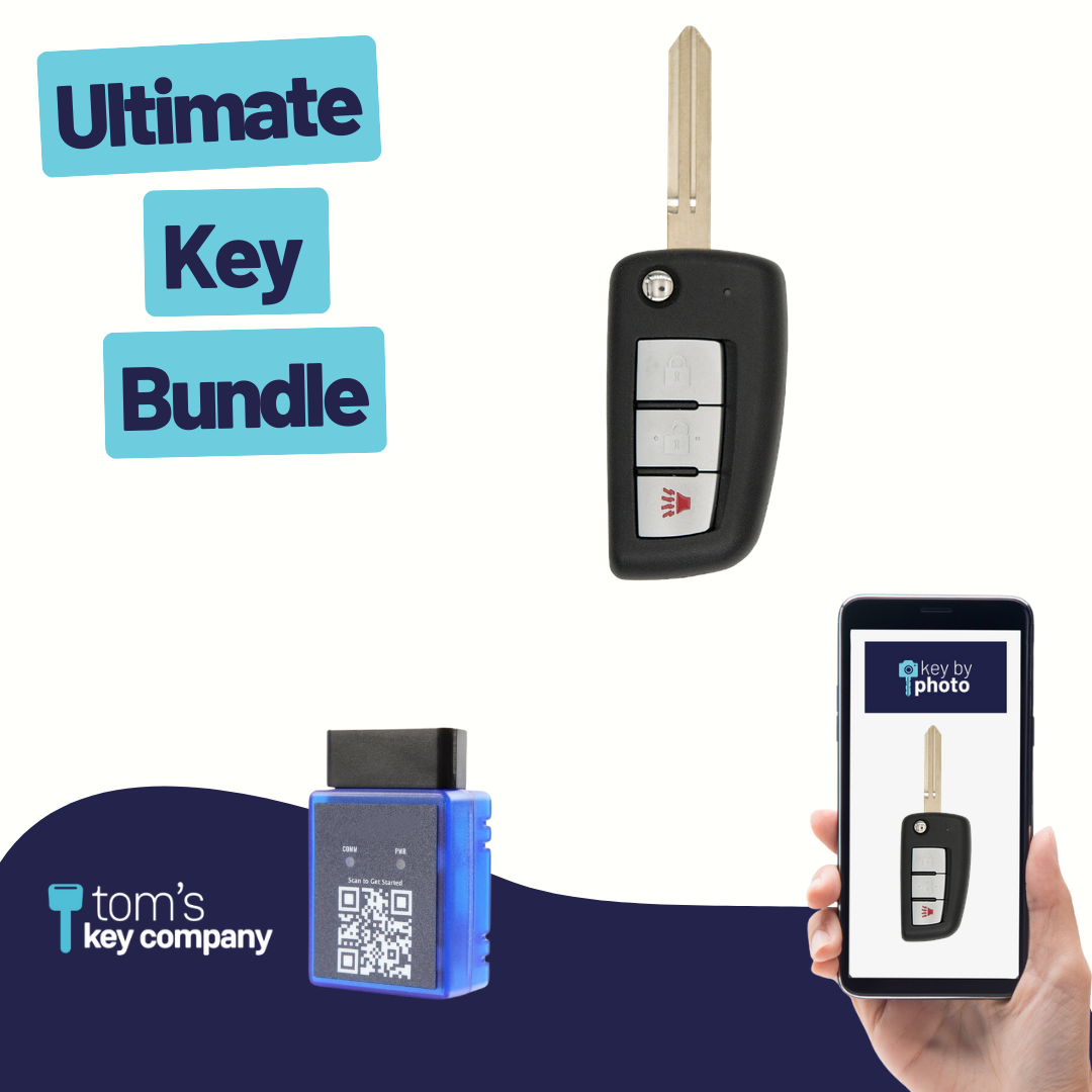 Ultimate Remote Key Bundle with Programming Tool, Aftermarket 3-Button Remote Key and Key By Photo for Select Nissan Vehicles (NISCK-3B-332-K-UKB)