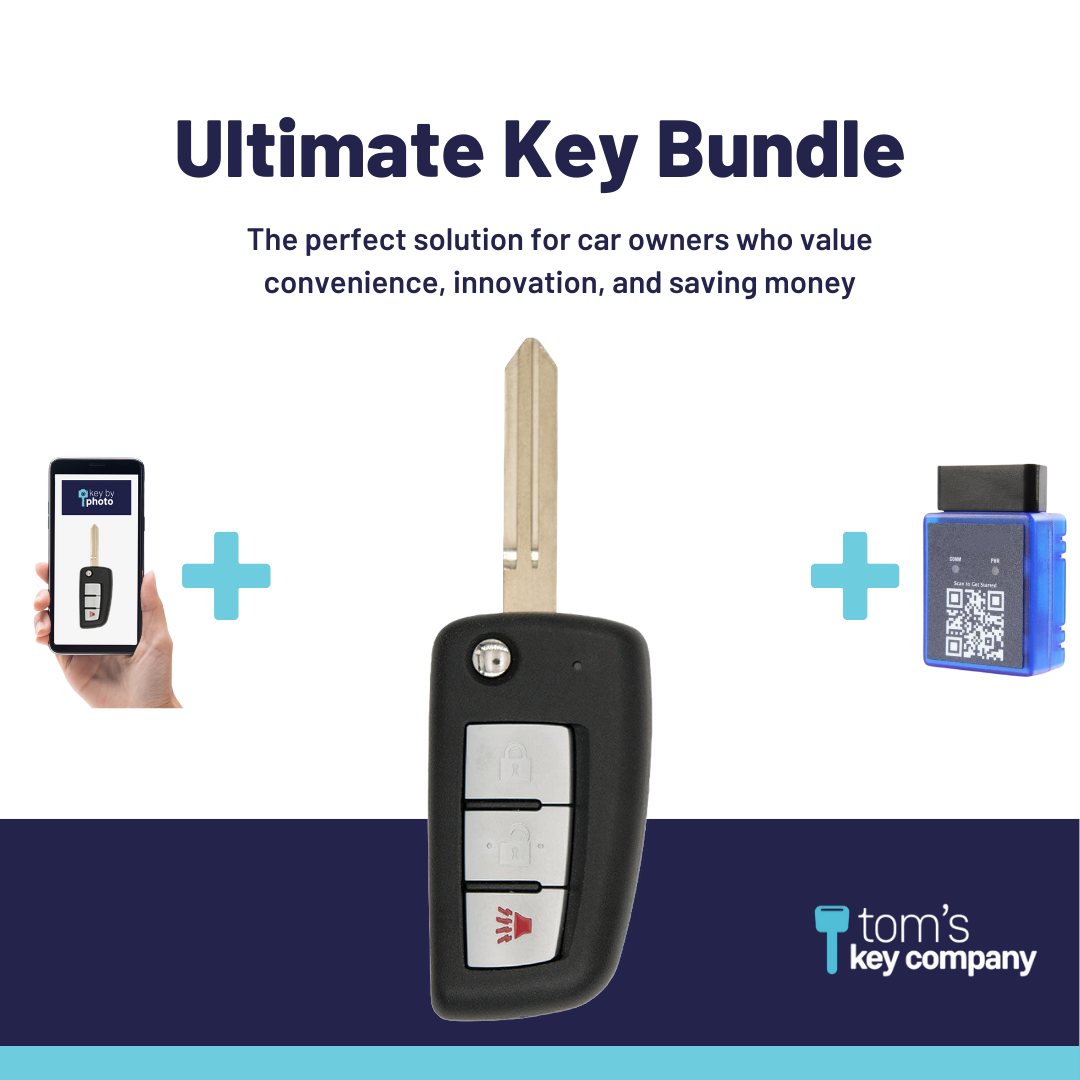 Ultimate Remote Key Bundle with Programming Tool, Aftermarket 3-Button Remote Key and Key By Photo for Select Nissan Vehicles (NISCK-3B-332-K-UKB)