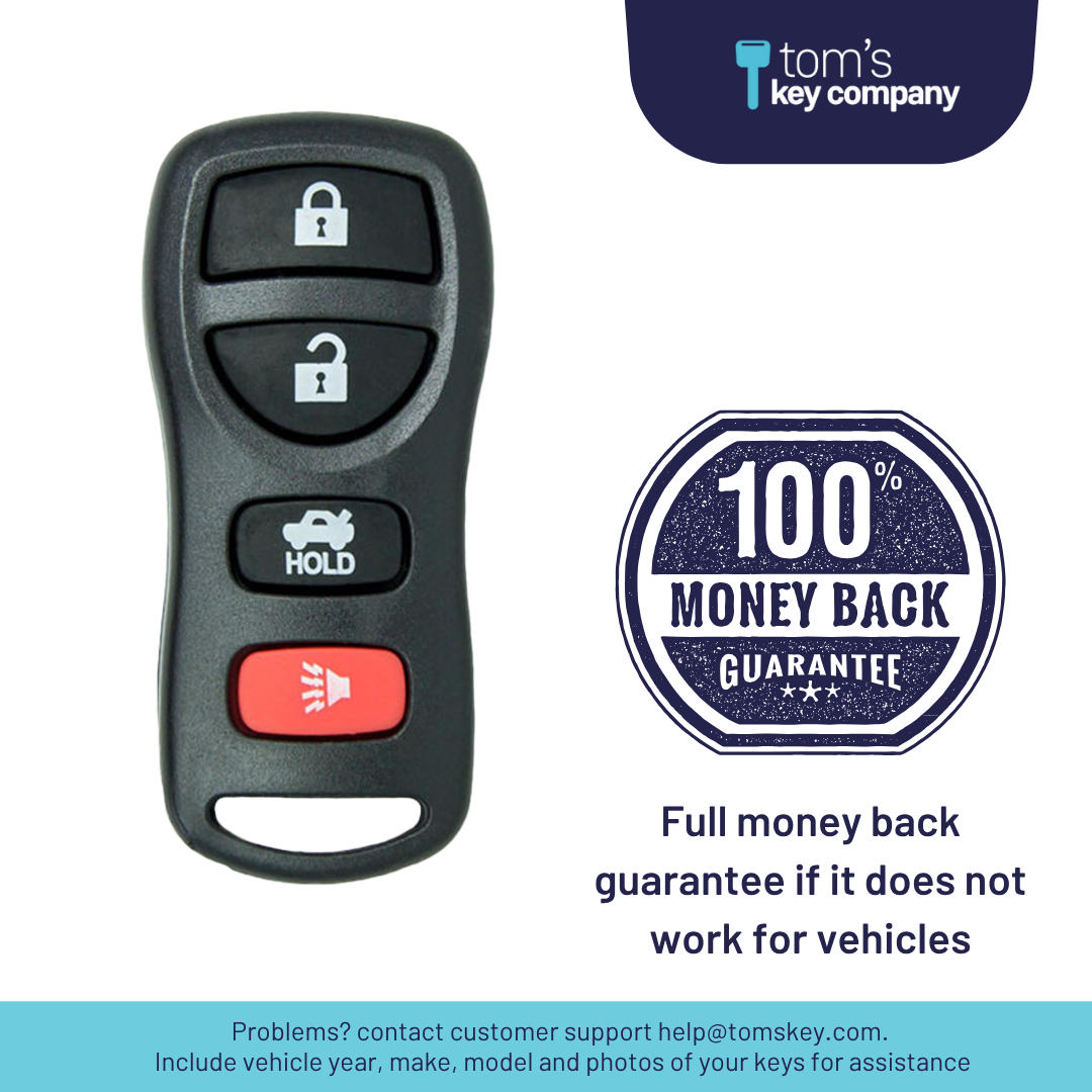 Brand New Aftermarket 4-Button Remote Fob with Lock, Unlock, Trunk Hold, Panic for Select INFINITI Vehicles (NISFOB-4B-TR-227-K)