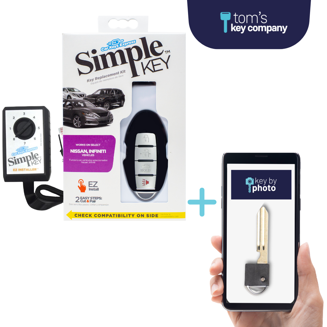 Ultimate Key Bundle DIY Car Key Replacement Kit with SimpleKey™ Programmer & Key By Photo™ Service | Select Nissan and INFINITI Vehicle with 4 Button Smart Key with Trunk Release Feature (NISK-E4TZ0SK-KBP-UKB)