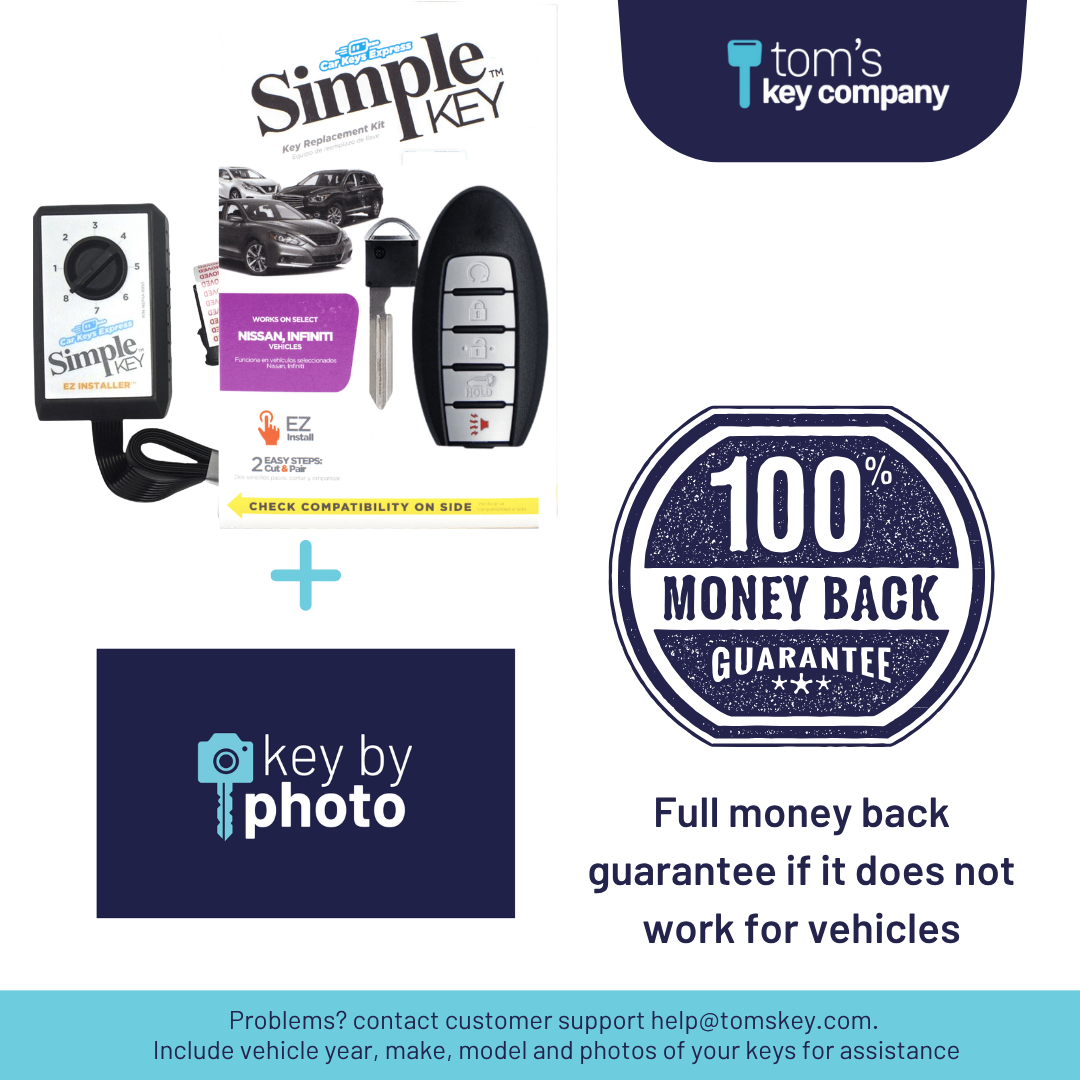 Ultimate Key Bundle DIY Car Key Replacement Kit with SimpleKey™ Programmer & Key By Photo™ Service | Select Nissan and INFINITI Vehicle with 5 Button Smart Key with Remote Start and Trunk Release Feature (NISK-E5TRZ0SK-KBP-UKB)