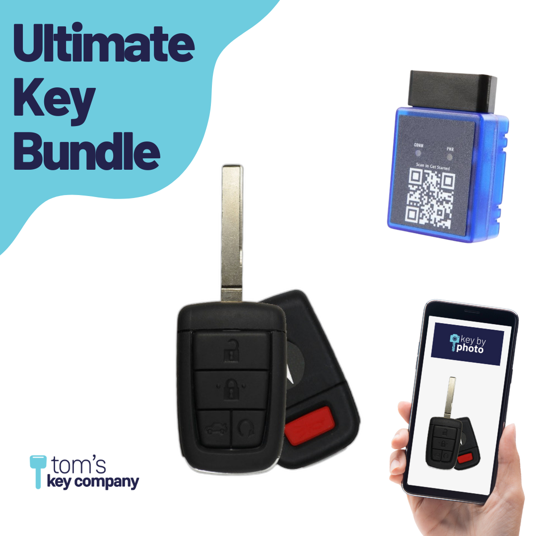 Ultimate Remote Key Bundle with Programming Tool, Aftermarket 5-Button Remote Key and Key By Photo for Select Pontiac Vehicles (PONCK-5B-RSTR-822-REF-K-UKB)