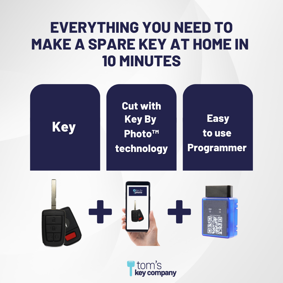 Ultimate Remote Key Bundle with Programming Tool, Aftermarket 5-Button Remote Key and Key By Photo for Select Pontiac Vehicles (PONCK-5B-RSTR-822-REF-K-UKB)