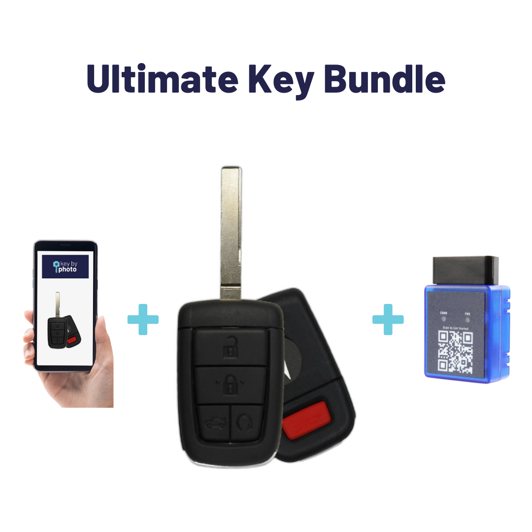 Ultimate Remote Key Bundle with Programming Tool, Aftermarket 5-Button Remote Key and Key By Photo for Select Pontiac Vehicles (PONCK-5B-RSTR-822-REF-K-UKB)